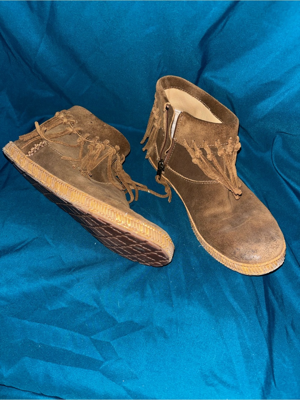 UGG Brown Suede Fringe Ankle Moccasins